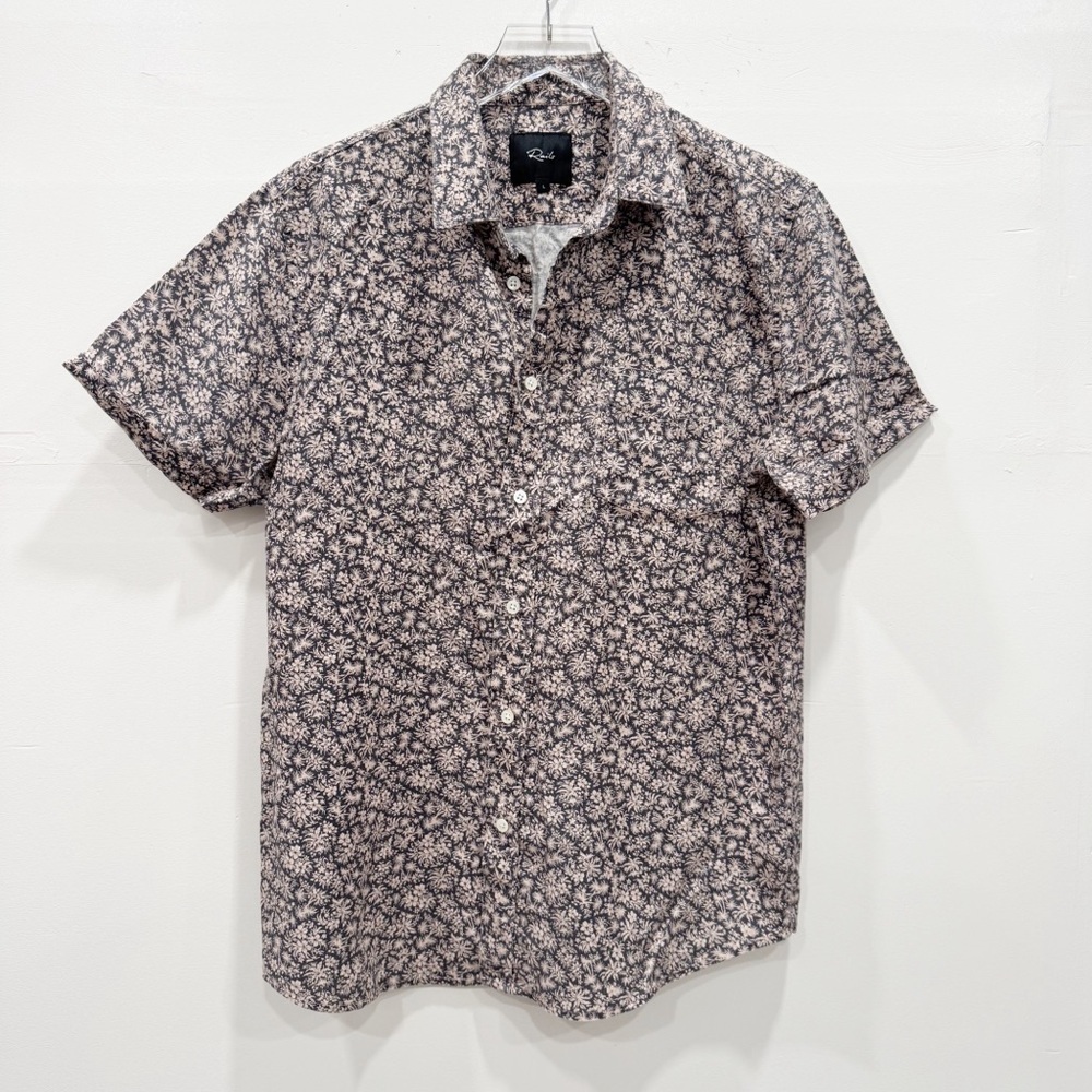 Rails Carson Short Sleeve Button Up Shirt in Tropical Trail Dusk Linen Blend L